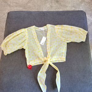 USA Lisa Marie Fernandez Women's White & Yellow Wilfred Tie Front Crop T…